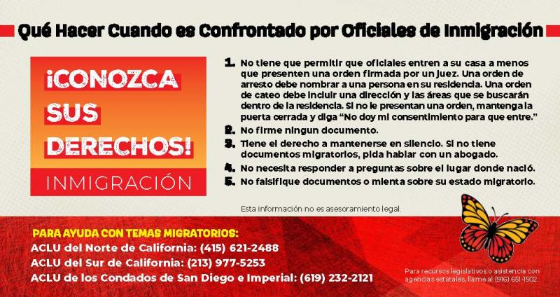 Know Your Rights Information Card in Spanish