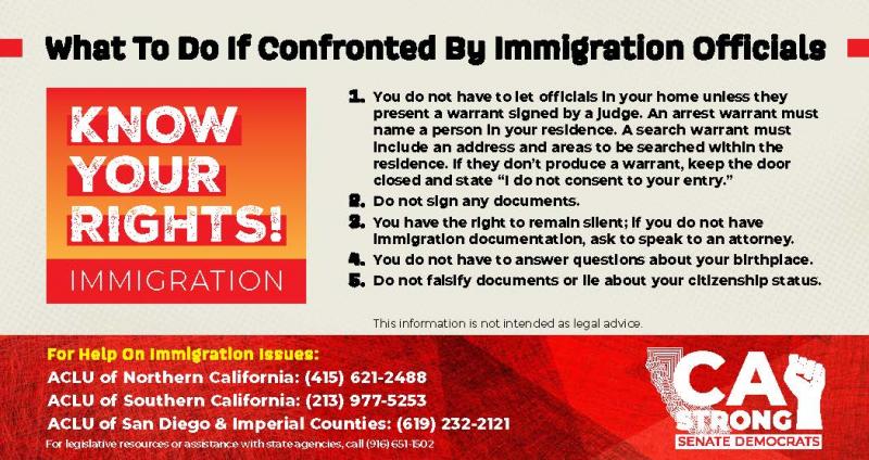 Know Your Rights Information Card in English