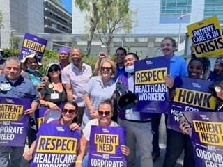 Senator Durazo and SEIU team picketing at one of many picket lines this summer.